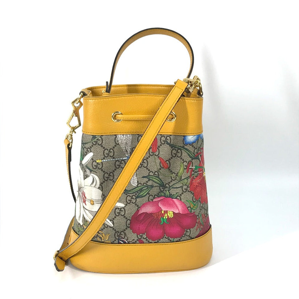 Gucci Handbag 550621 GG Supreme Canvas beige GG Flora Flower Small Bucket Women