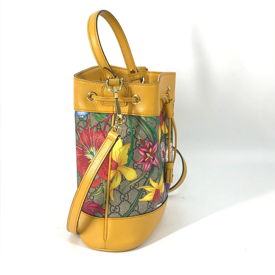 Gucci Handbag 550621 GG Supreme Canvas beige GG Flora Flower Small Bucket Women