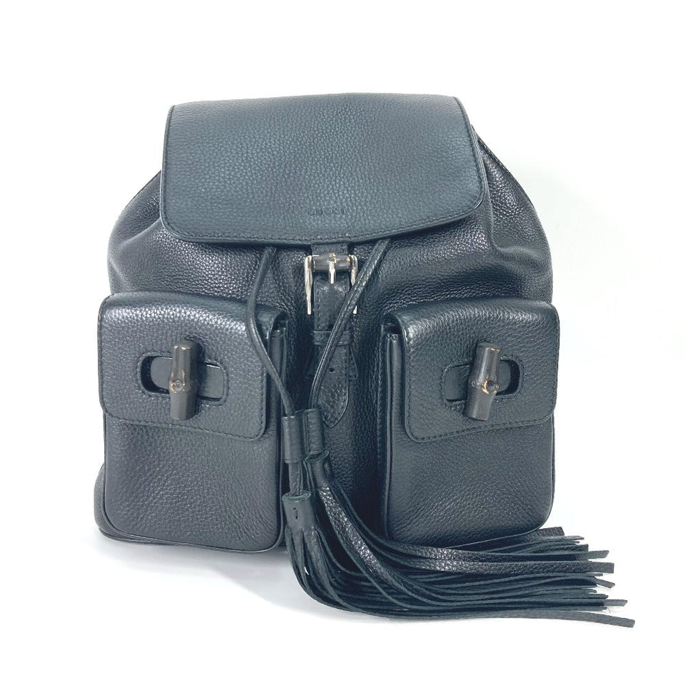 Gucci Backpack 370833 leather black Bamboo backpack fringe tassel Women