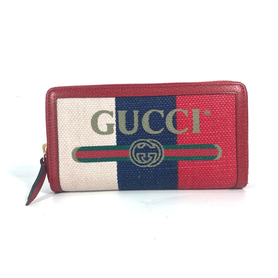 Gucci Long Wallet Purse 524790 Canvas / leather Red Long wallet logo stripe Women