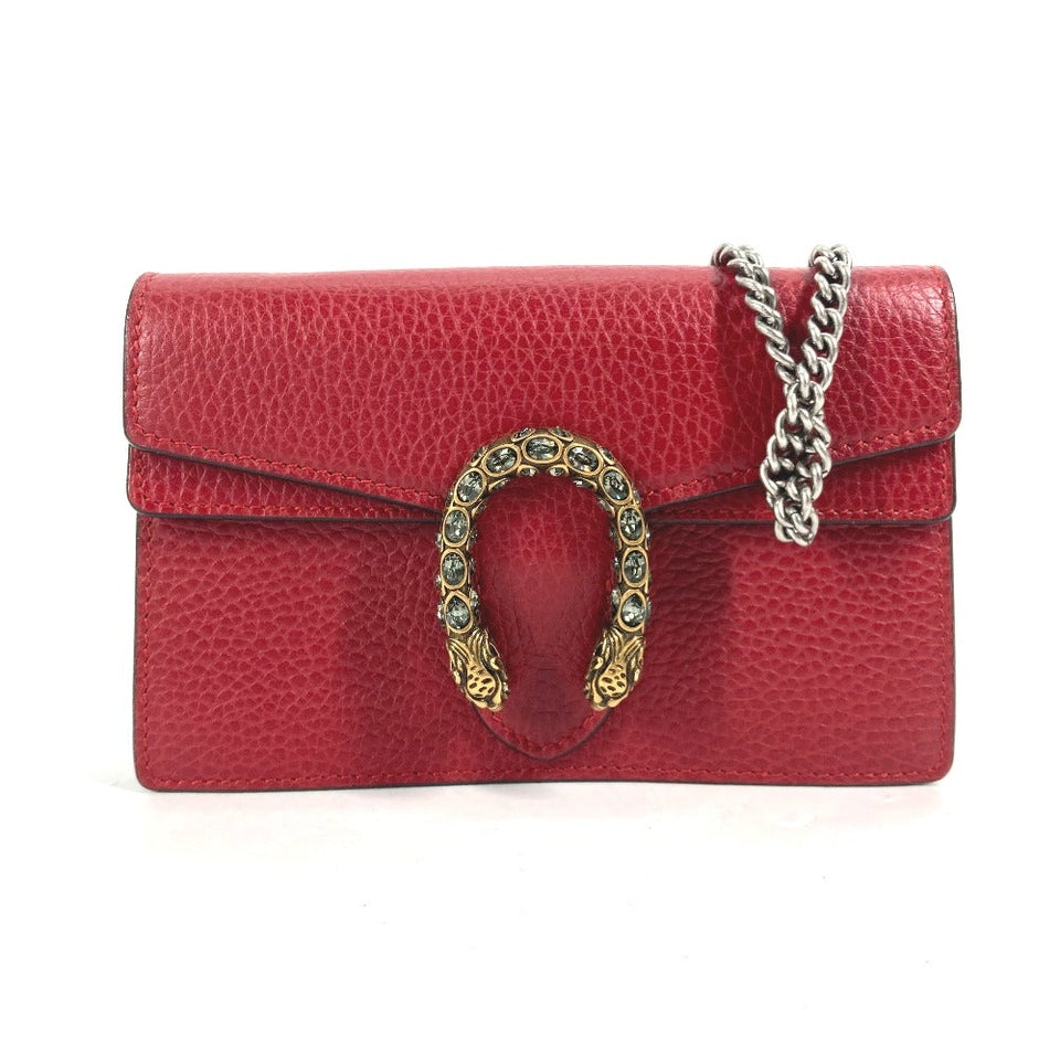 Gucci Shoulder Bag 476432 leather Red 2WAY Bag Pouch Clutch Bag Dionysus Rhinestone Women