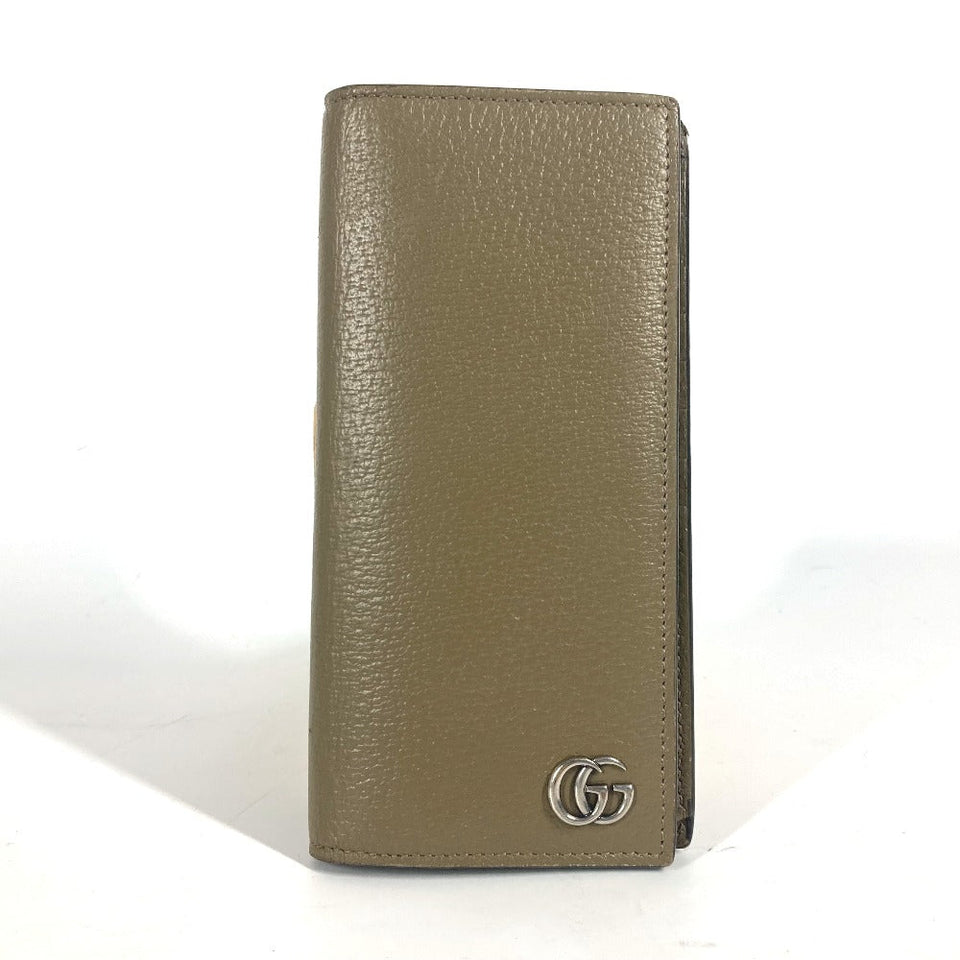 Gucci Long Wallet Purse 428740 leather khaki Long wallet Double G GG Marmont mens