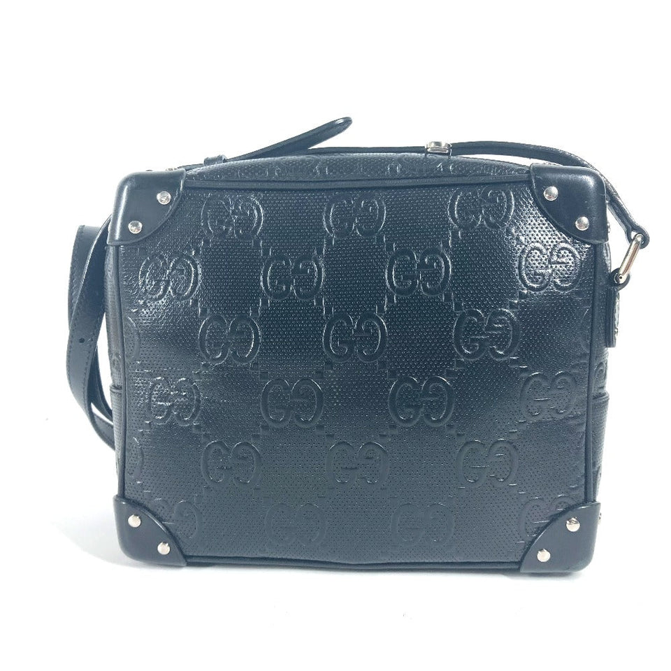 Gucci Shoulder Bag 626363 leather black Pochette GG embossed logo mens