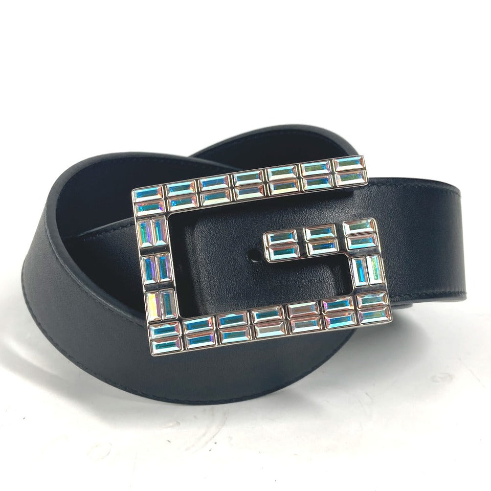 Gucci belt 550106 leather black Sequin GG logo crystal Women