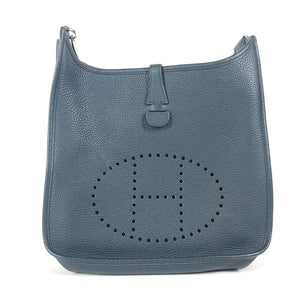 Hermes Shoulder Bag Taurillon Clemence Navy Punching H logo Evelyn 3 PM unisex(Unisex)
