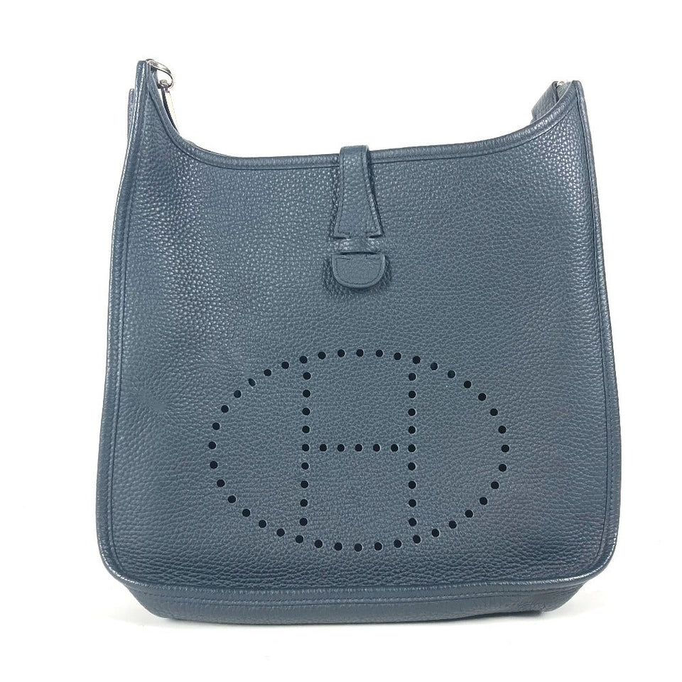 Hermes Shoulder Bag Taurillon Clemence Navy Punching H logo Evelyn 3 PM unisex(Unisex)