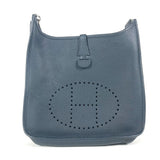 Hermes Shoulder Bag Taurillon Clemence Navy Punching H logo Evelyn 3 PM unisex(Unisex)