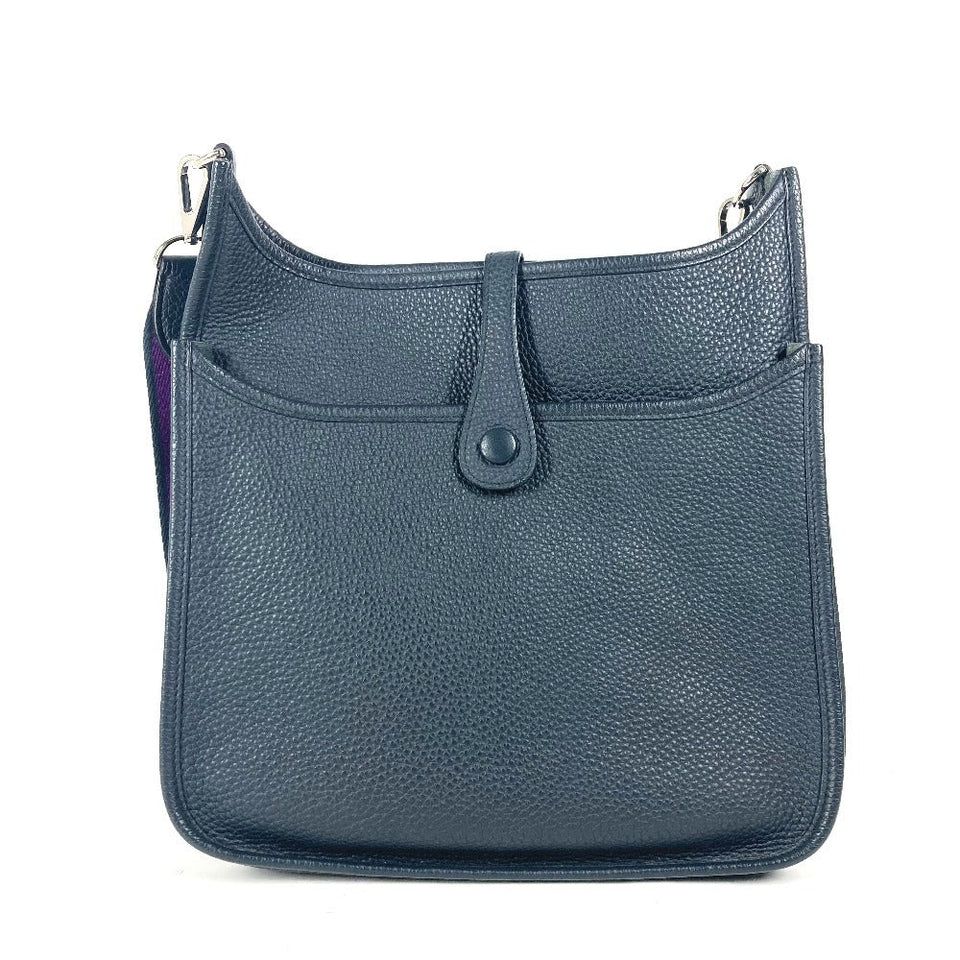 Hermes Shoulder Bag Taurillon Clemence Navy Punching H logo Evelyn 3 PM unisex(Unisex)