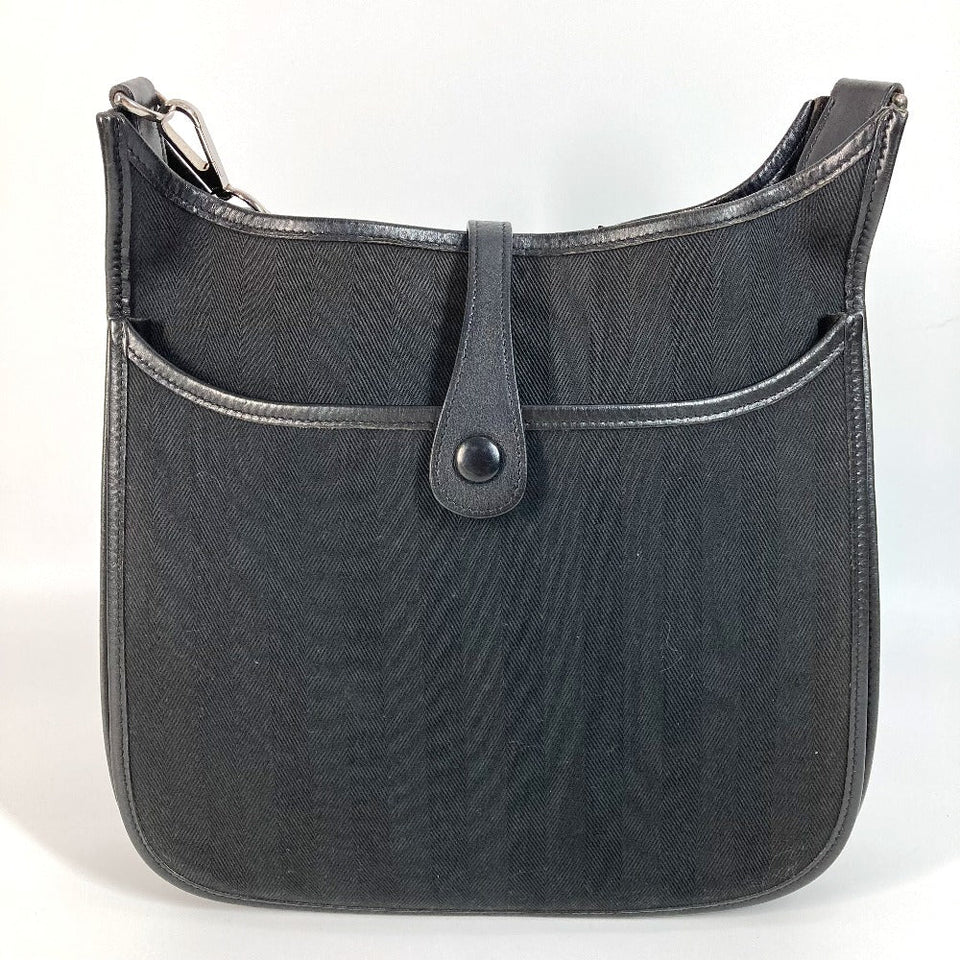 Hermes Shoulder Bag Leather / canvas black Punching logo Evelyn2 PM Evelyn