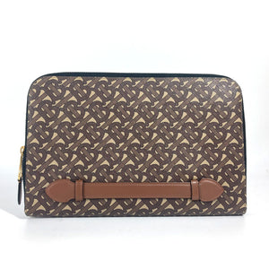 Burberry Clutch bag Leather / canvas Brown TB logo unisex(Unisex)