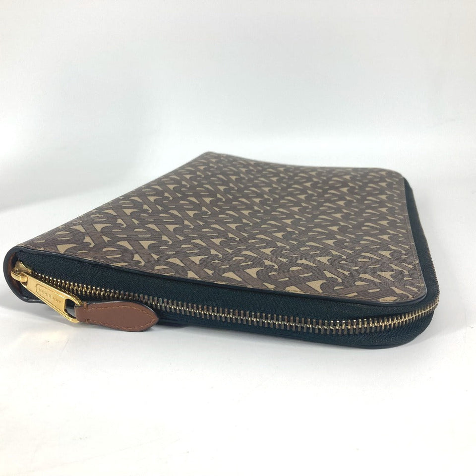 Burberry Clutch bag Leather / canvas Brown TB logo unisex(Unisex)