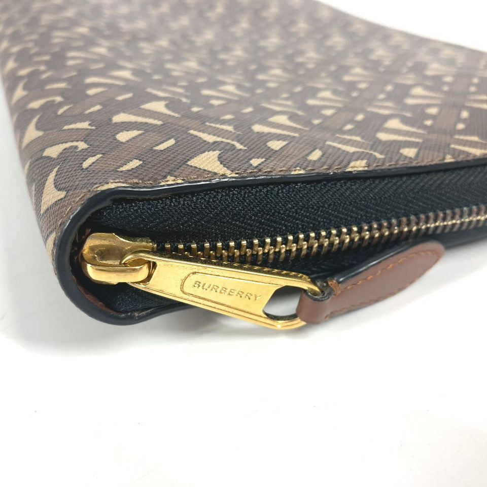 Burberry Clutch bag Leather / canvas Brown TB logo unisex(Unisex)