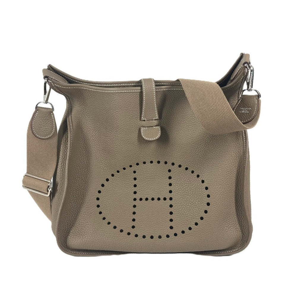Hermes Shoulder Bag Taurillon Clemence beige Evelyn 3 GM unisex(Unisex)