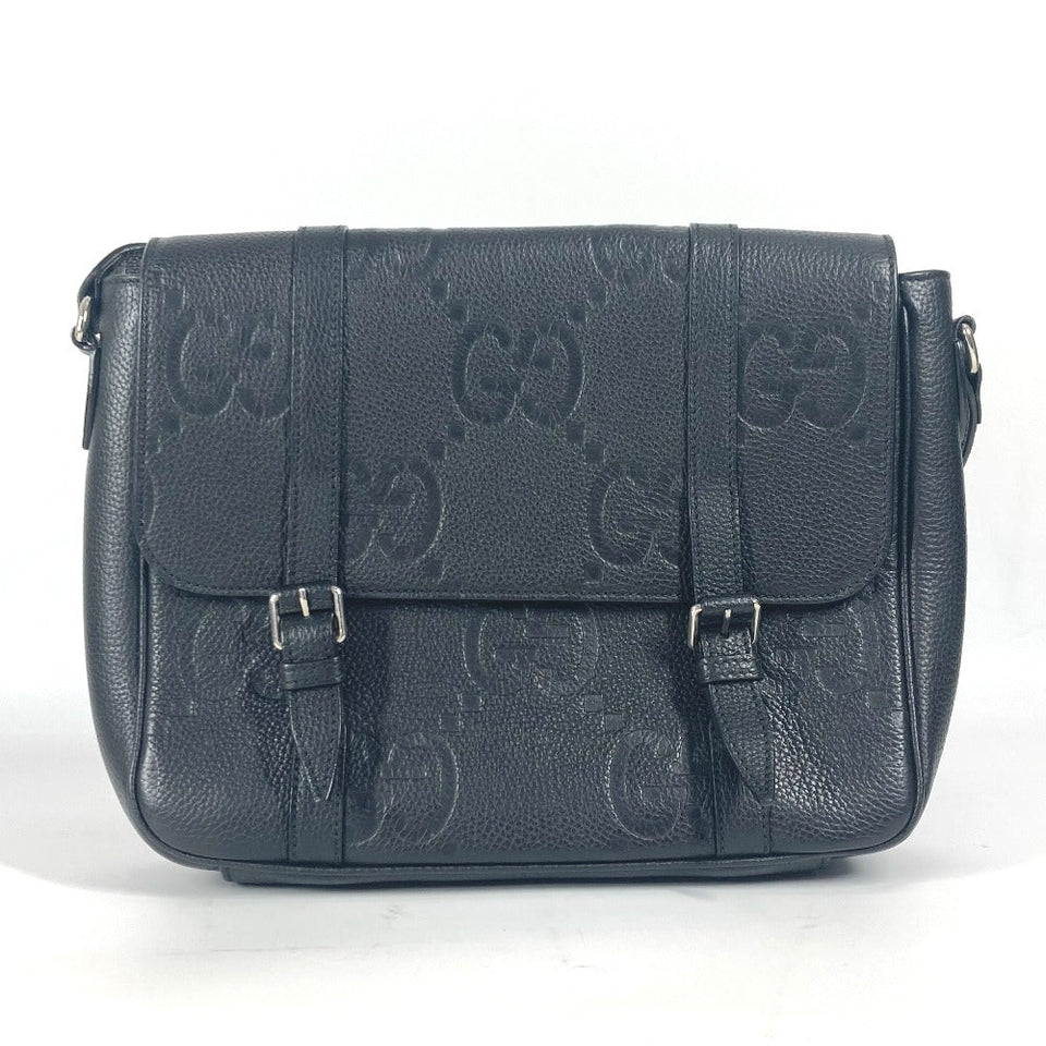 Gucci Shoulder Bag 760234 leather black GG JUMBO MD Jumbo GG Medium Messenger Bag unisex(Unisex)