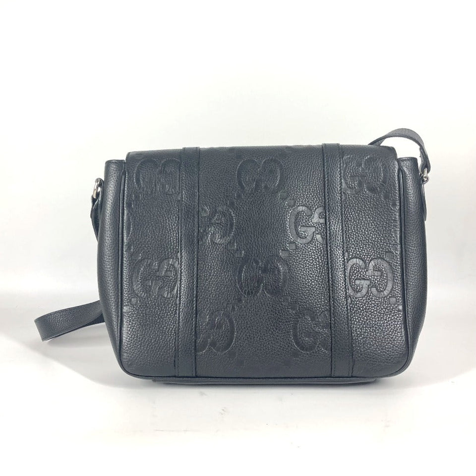 Gucci Shoulder Bag 760234 leather black GG JUMBO MD Jumbo GG Medium Messenger Bag unisex(Unisex)