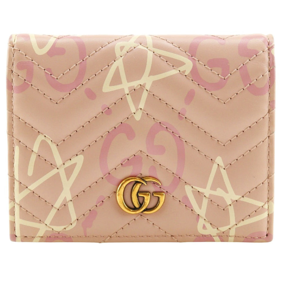 Gucci Bifold Wallet 449421 leather pink Card Case GG ghost Compact wallet Women