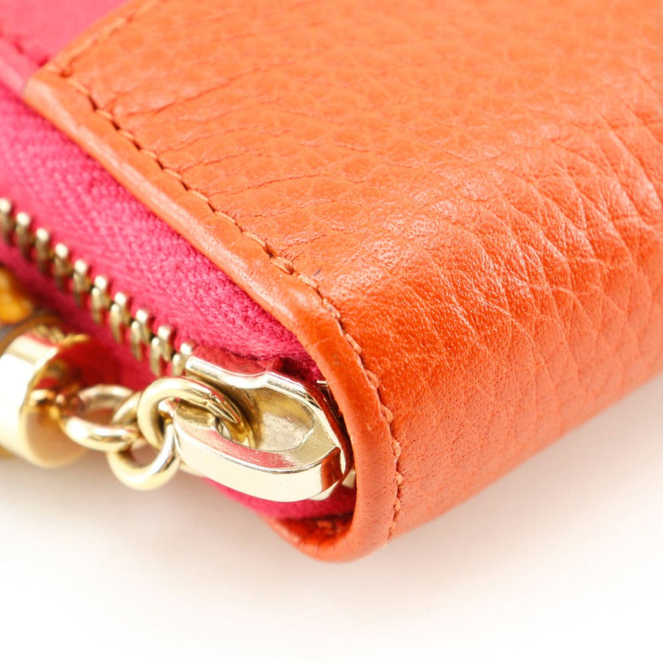 Gucci Long Wallet Purse 307984 Calfskin Pink / Orange By color Bamboo tassel Zip Around Women
