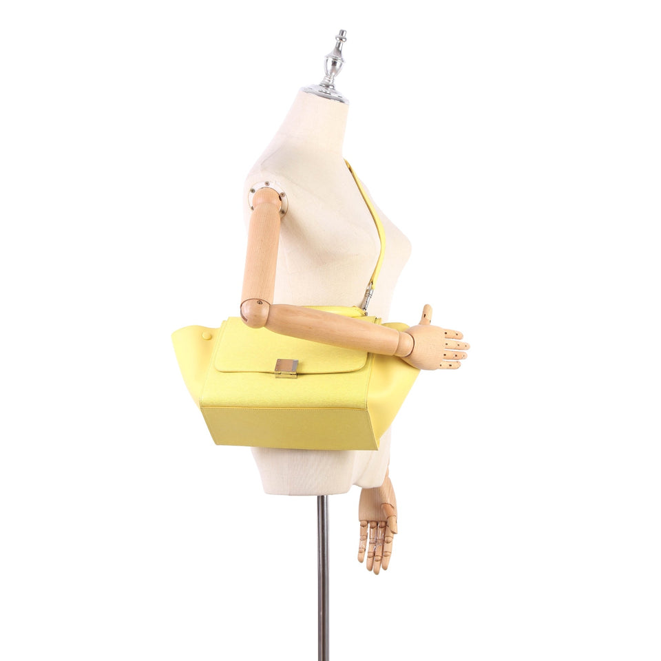 Celine Trapeze Leather Satchel Yellow