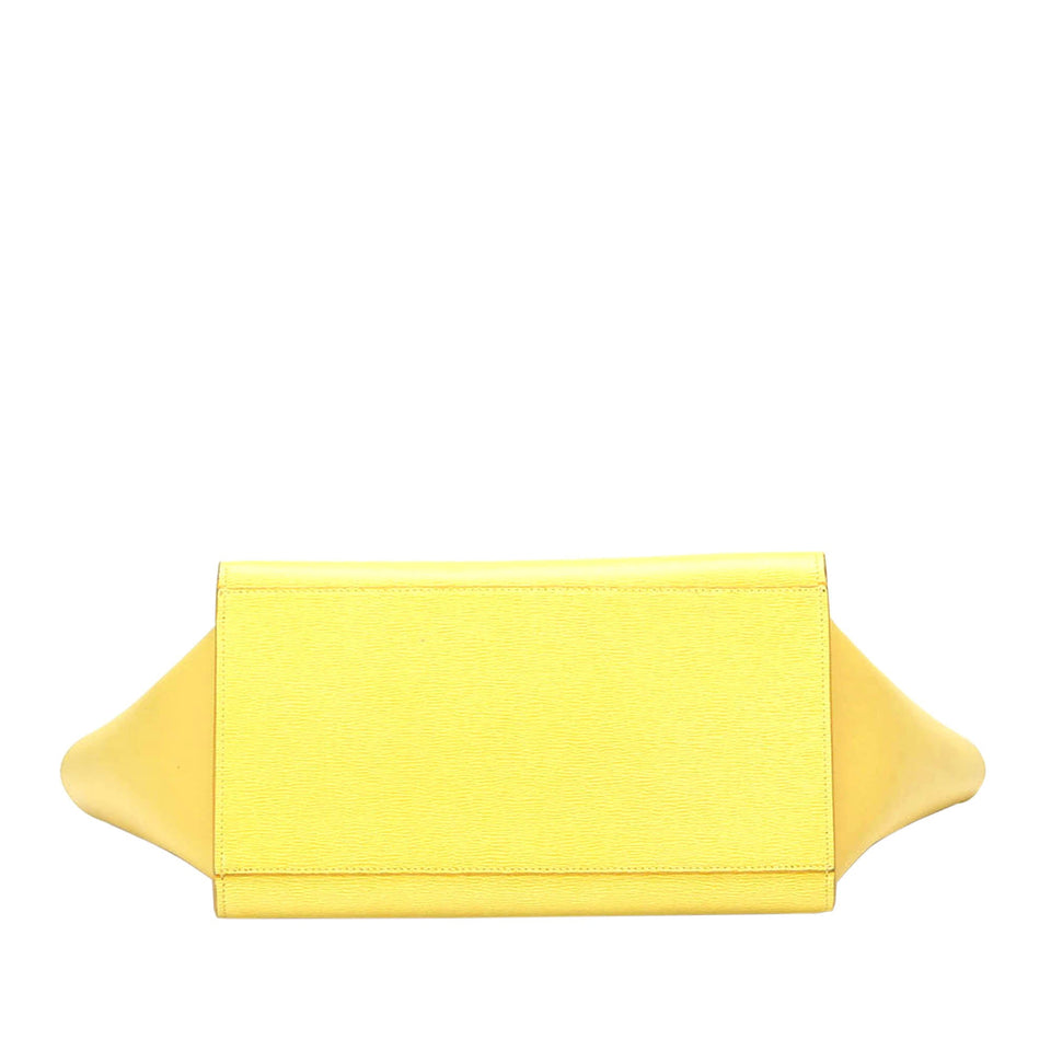 Celine Trapeze Leather Satchel Yellow