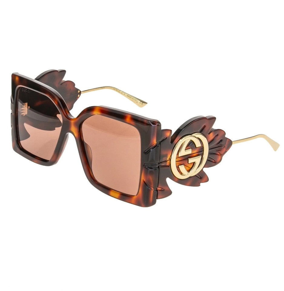 Gucci 0535 LEAF OVERSIZED SUNGLASSES HAVANA GOLD