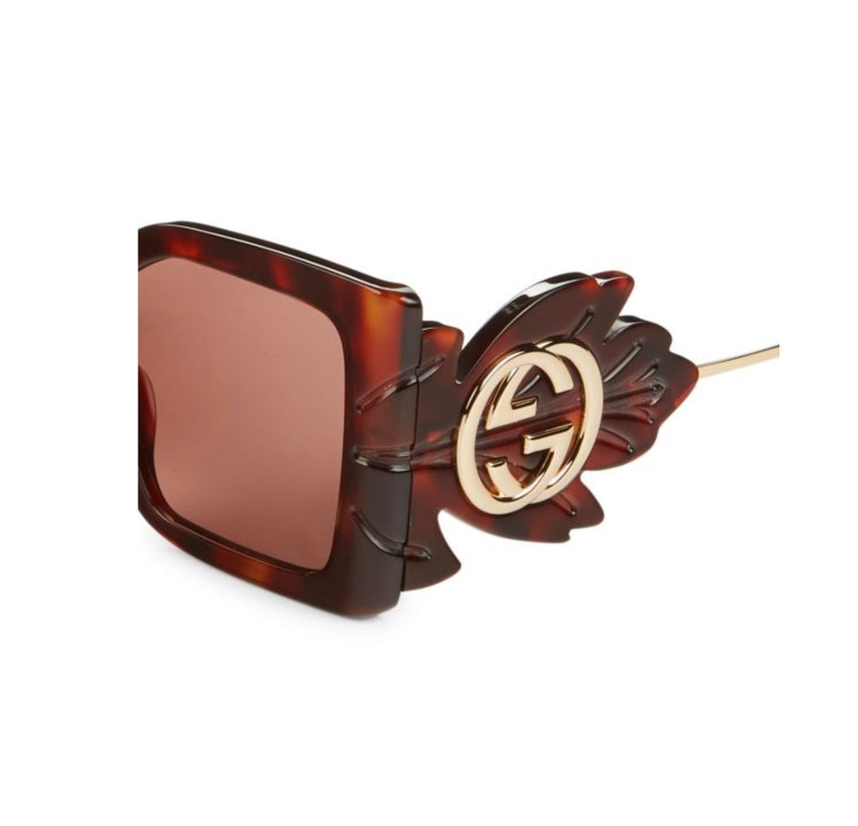 Gucci 0535 LEAF OVERSIZED SUNGLASSES HAVANA GOLD