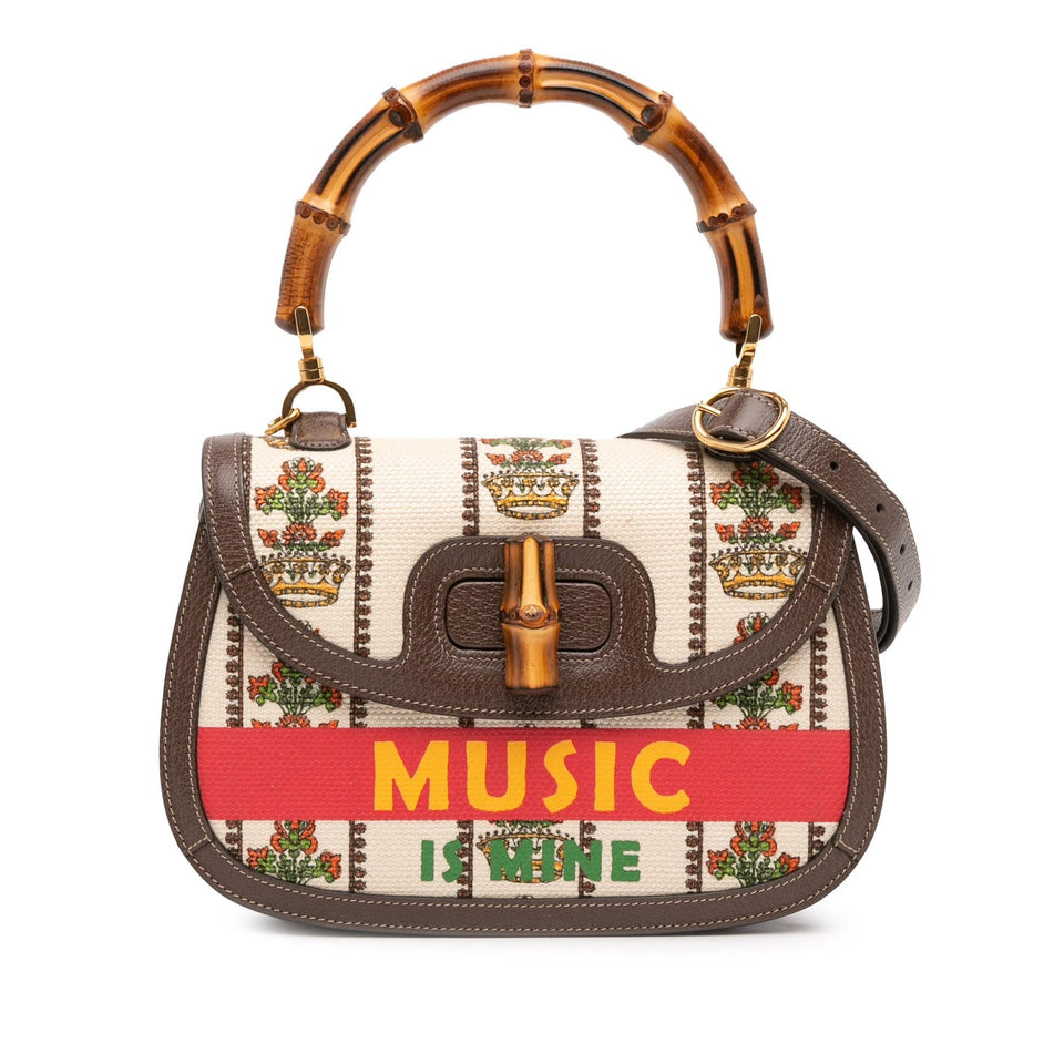 Gucci 100th Anniversary Medium Canvas 1947 Bamboo Top Handle Bag