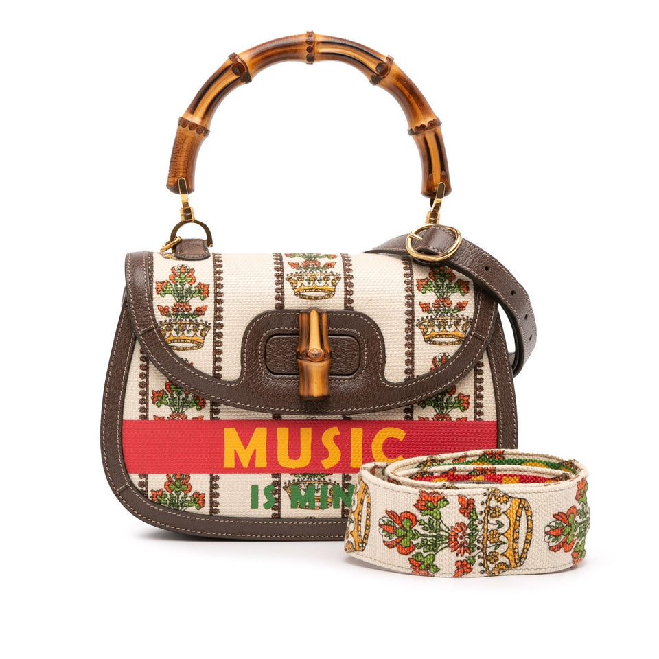 Gucci 100th Anniversary Medium Canvas 1947 Bamboo Top Handle Bag