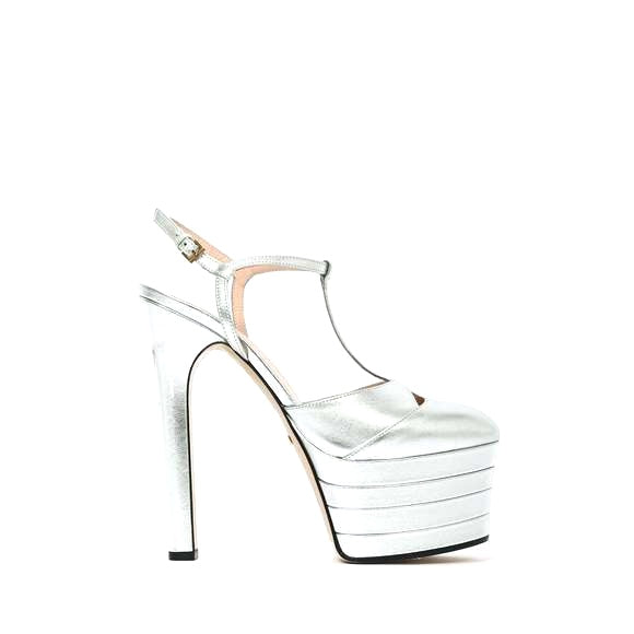 Gucci ANGEL METALLIC SILVER LEATHER PLATFORM PUMPS