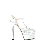 Gucci ANGEL METALLIC SILVER LEATHER PLATFORM PUMPS