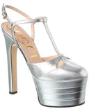 Gucci ANGEL METALLIC SILVER LEATHER PLATFORM PUMPS
