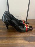 Gucci BAMBOO WEB SQUARE TOE PUMPS