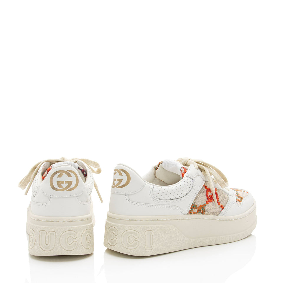 Gucci Calfskin Embroidered Canvas GG Tennis Sneakers - Size 6.5 / 36.5