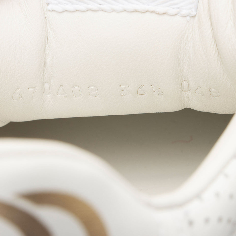 Gucci Calfskin Embroidered Canvas GG Tennis Sneakers - Size 6.5 / 36.5