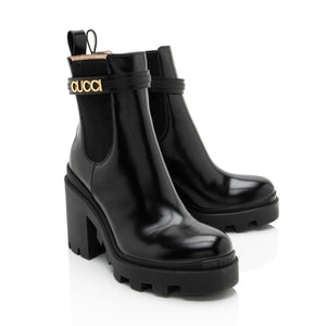 Gucci Calfskin Logo Trip Platform Boots - Size 10 / 40