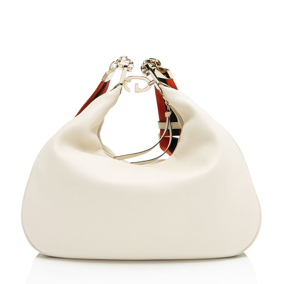 Gucci Calfskin Web Attache Large Shoulder Bag