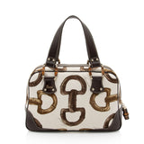 Gucci Horsebit Canvas Bamboo Satchel