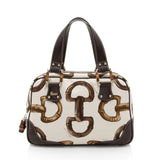 Gucci Horsebit Canvas Bamboo Satchel