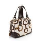Gucci Horsebit Canvas Bamboo Satchel