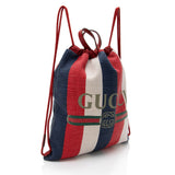 Gucci Canvas Sylvie Stripe Logo Drawstring Backpack