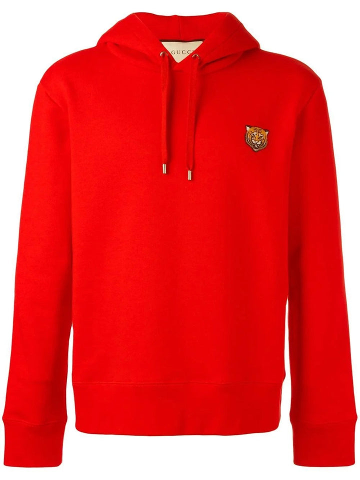 Gucci TIGER APPLIQUE LOGO COTTON HOODED SWEATSHIRT