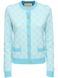 Gucci COTTON AND WOOL PIQUE GG CARDIGAN IN LIGHT BLUE