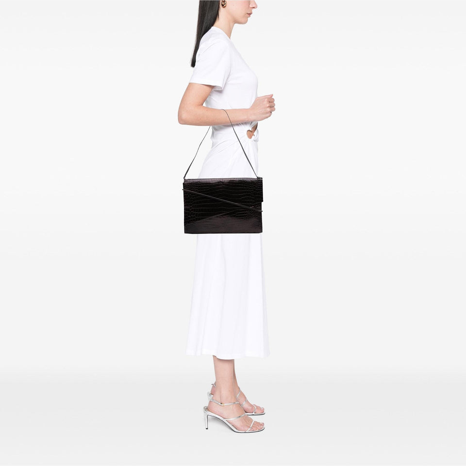 Gucci Croc Embossed Leather Broadway Envelope Shoulder Bag