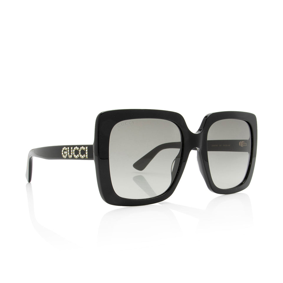 Gucci Crystal Logo Oversize Rectangle Sunglasses