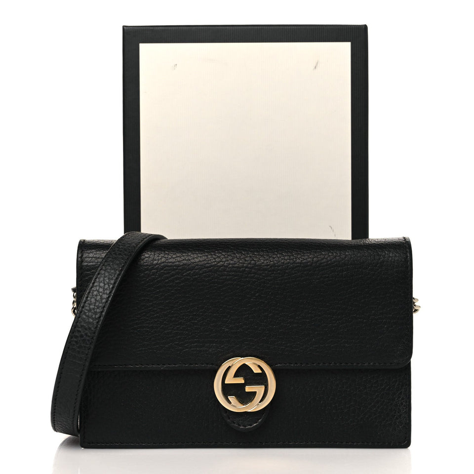 Gucci DOLLAR CALFSKIN INTERLOCKING GG WALLET ON CHAIN