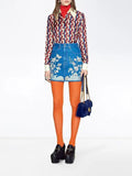 Gucci EMBROIDERED DENIM MINI SKIRT