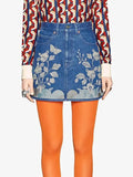 Gucci EMBROIDERED DENIM MINI SKIRT