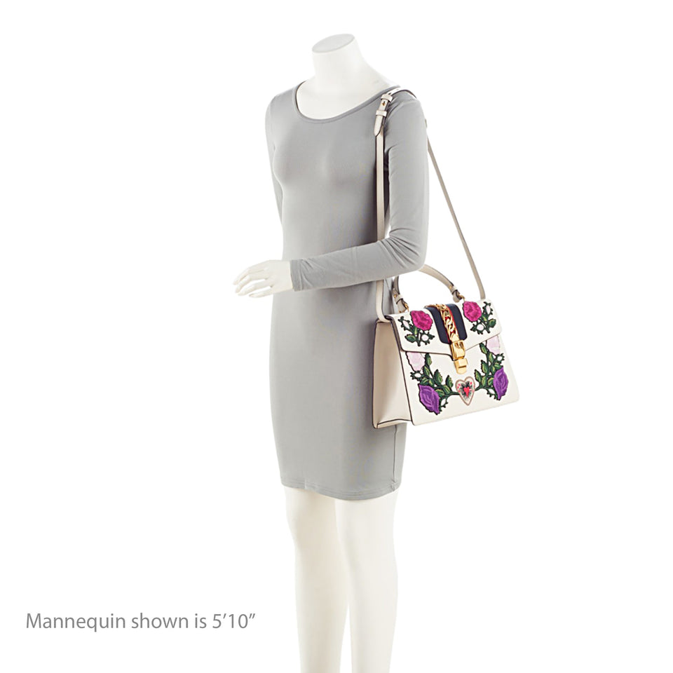 Gucci Embroidered Leather Floral Sylvie Top Handle