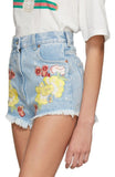 Gucci EMBROIDERED RAW EDGE DENIM SHORTS