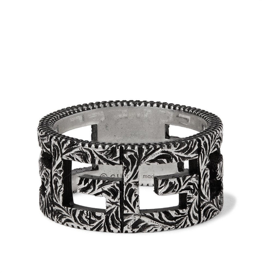 Gucci ENGRAVED BURNISHED STERLING SILVER RING