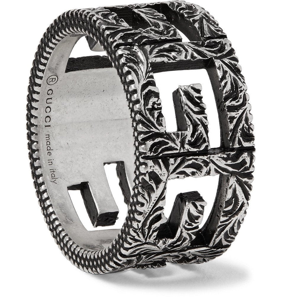 Gucci ENGRAVED BURNISHED STERLING SILVER RING